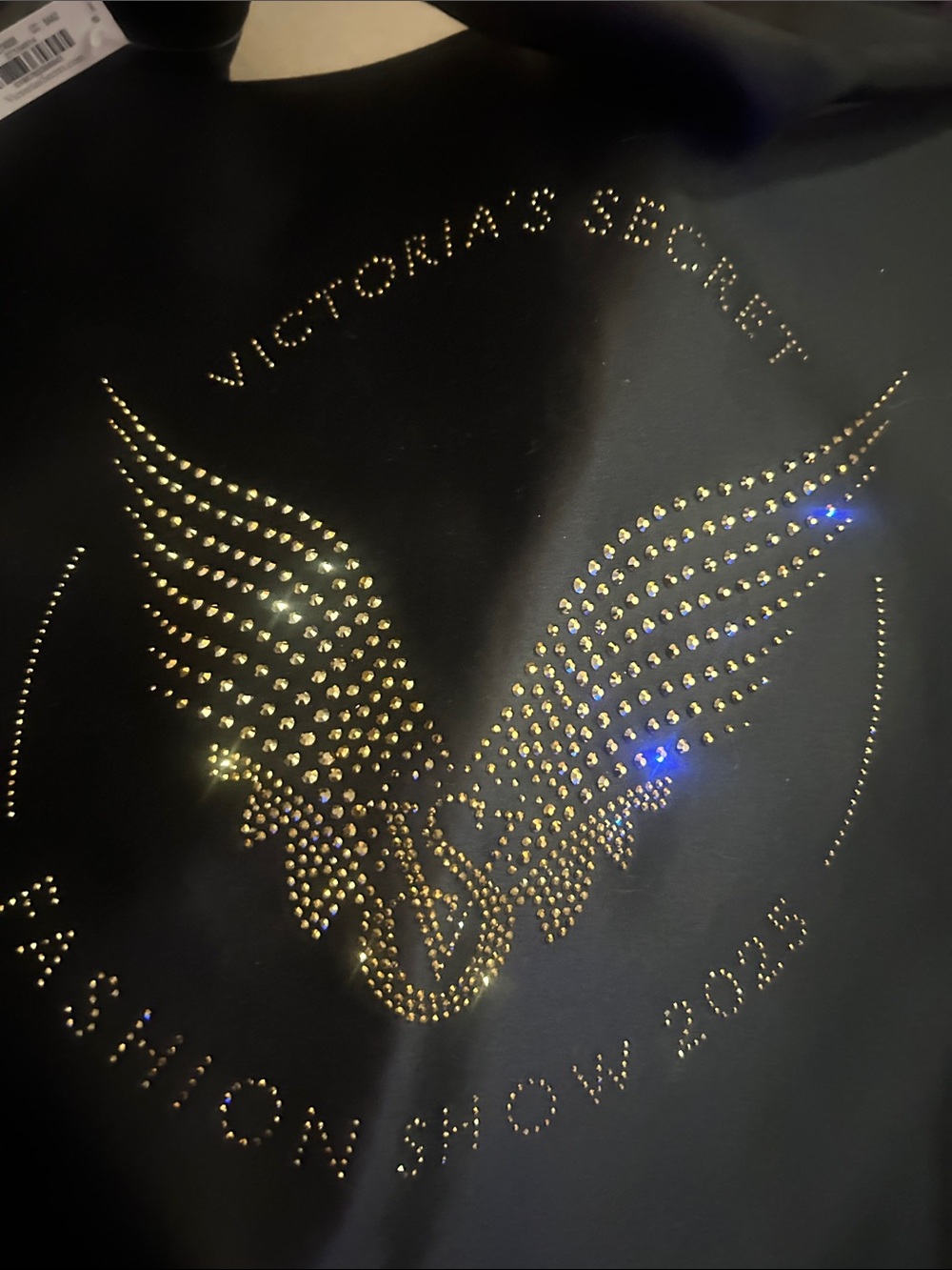 Victoria's Secret Black double strapped tote bag  with Gold Rhinestone Wing Logo